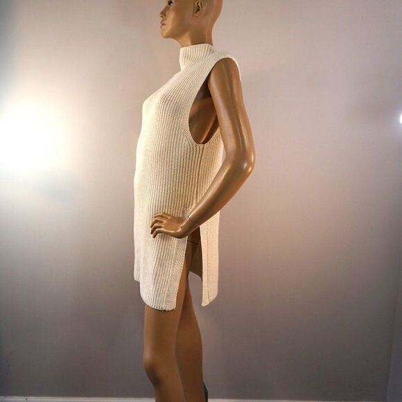 Olivaceous Cream Mock Neck Sleeveless Split Hem Knit Sweater Dress Size Small - Picture 5 of 12